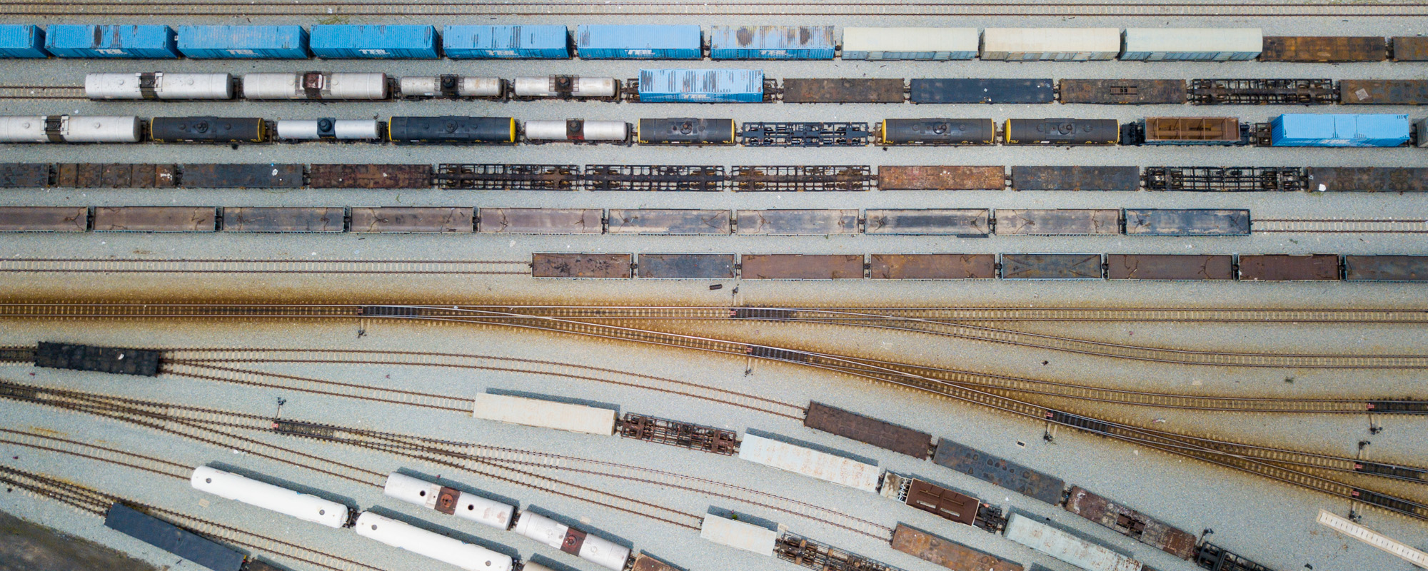 aerial view of railroad rail yard