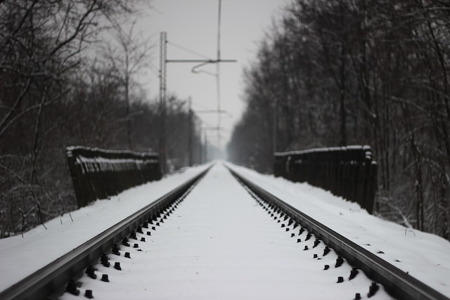 snowy railroad tracks