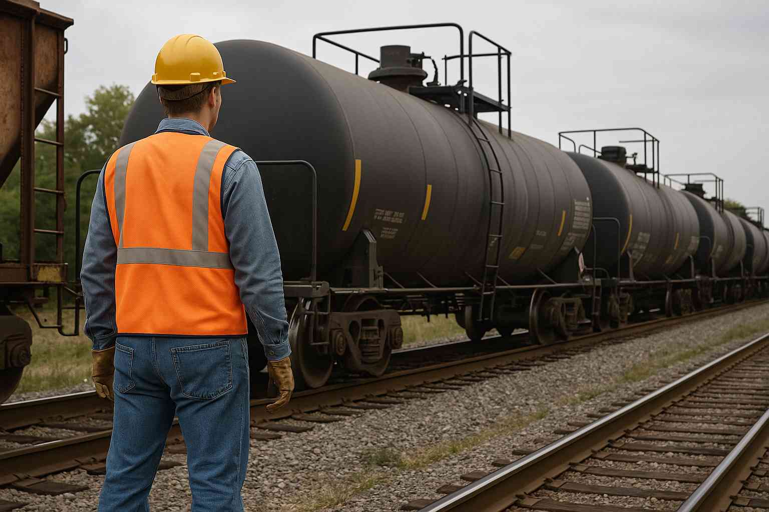 railroad worker standing on train tracks