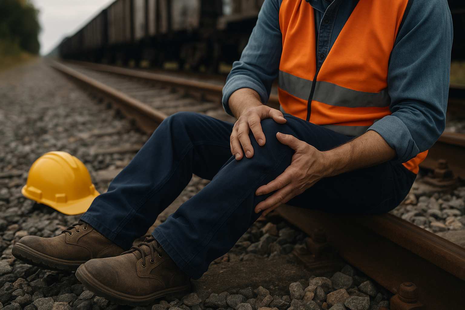 railroad worker holding his knee