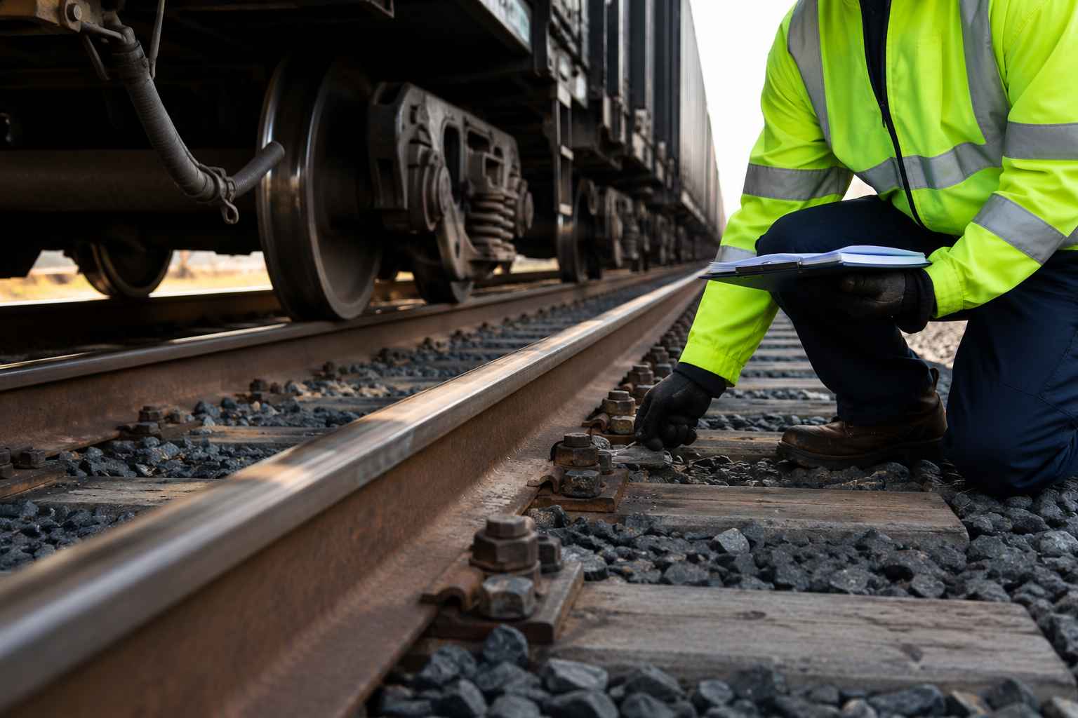 man performing a railroad inspection